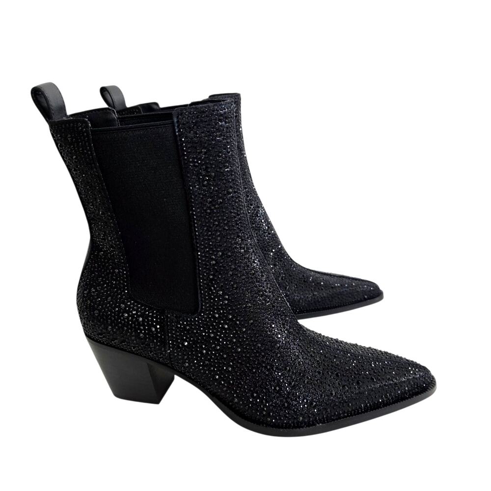 Dolce Vita Shadie Crystal Chelsea Boot Black Rhinestone Heeled Boots Size 8